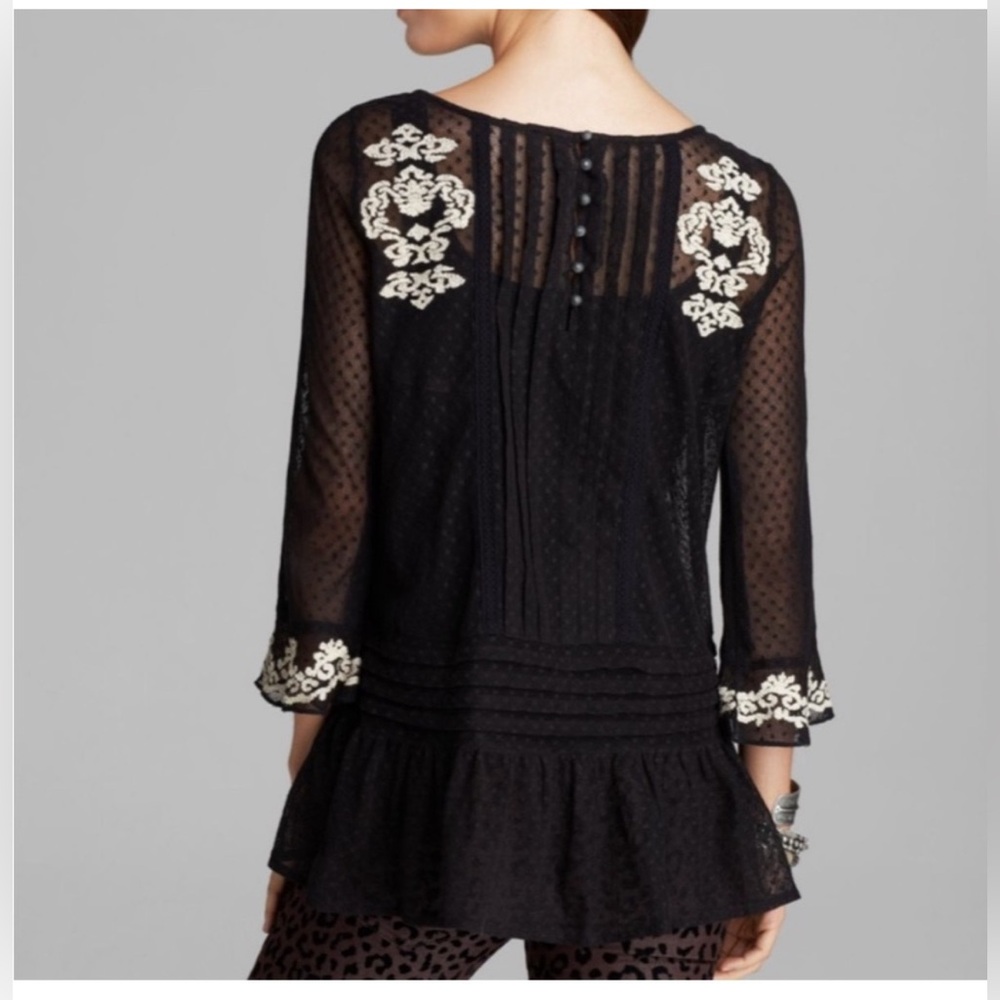Free People Jocelyn Sheer Mesh Lace Embroidered Tunic Black Size Small - Picture 2 of 10